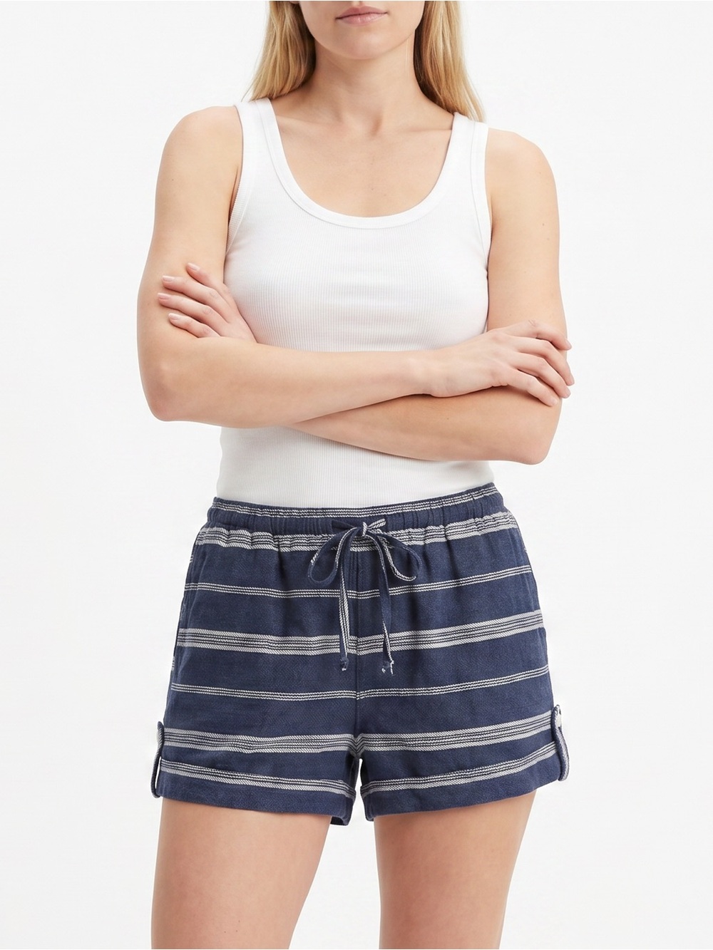 Banjara Women’s Striped 2” Shorts Size M Boho 100% Cotton Elastic Waist Tie